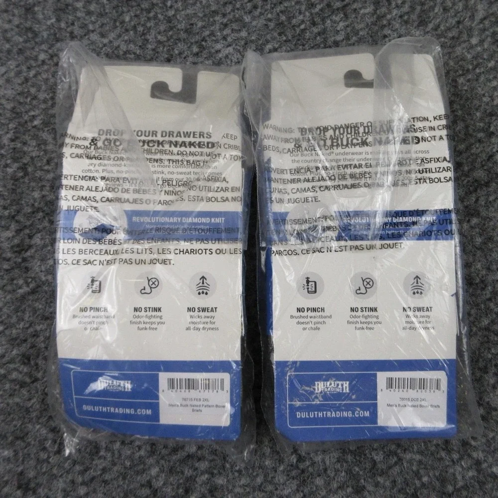 Duluth Trading Boxer Briefs Mens 2XL Multicolor Buck Naked Pattern 2 Pack NWT